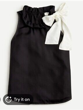 J.Crew 100% Silk Ruffle Neck Shoulder Bow Tie Sleevless Blouse XL